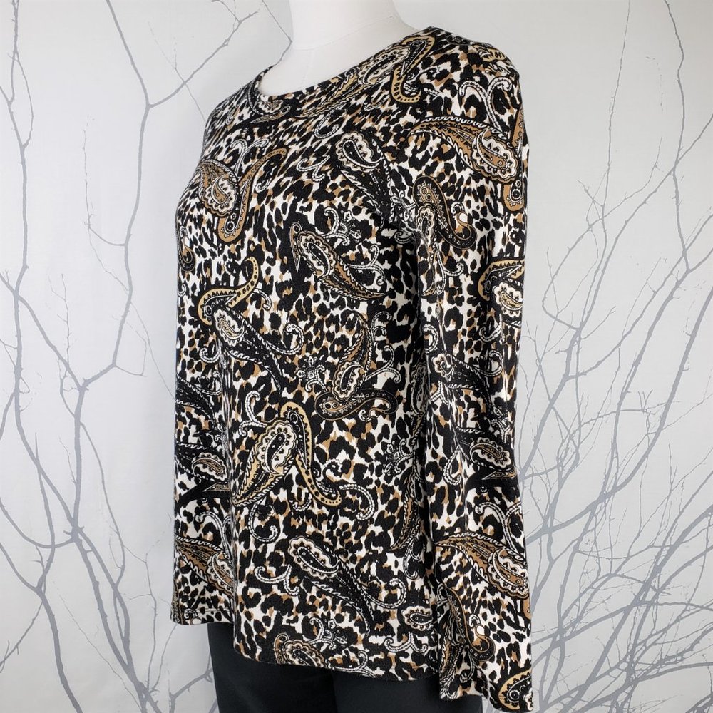 Charter Club Luxury Pima Cotton Black Tan Paisley Top, M - Picture 2 of 8